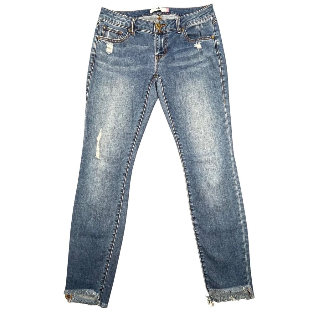 Cabi Blue Distressed Frayed Hem Skinny Jeans Women Size 4